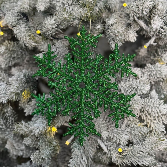 Новогоднее украшение Снежинка 20 см - зеленый