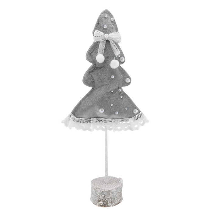 Новорічна ялинка на пеньку з бантиком 40 см срібна
