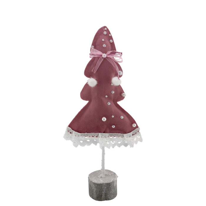 Новорічна ялинка на пеньку з бантиком 34 см рожева