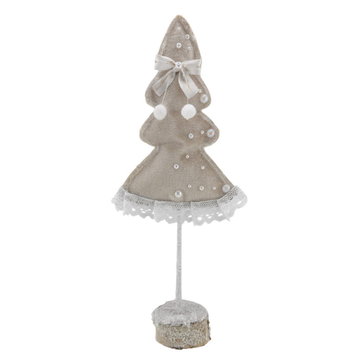 Новорічна ялинка на пеньку з бантиком 40 см бежева