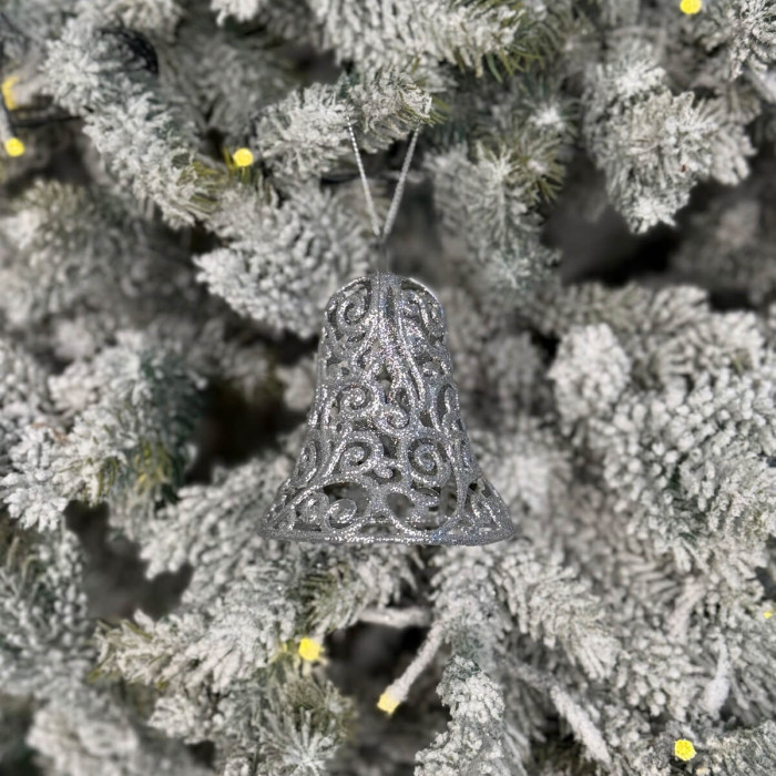 Прикраса новорічна Дзвіночок ажурний - срібний