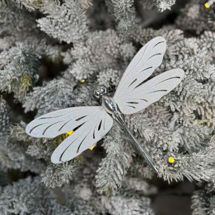 Новогоднее украшение Стрекоза большая белая
