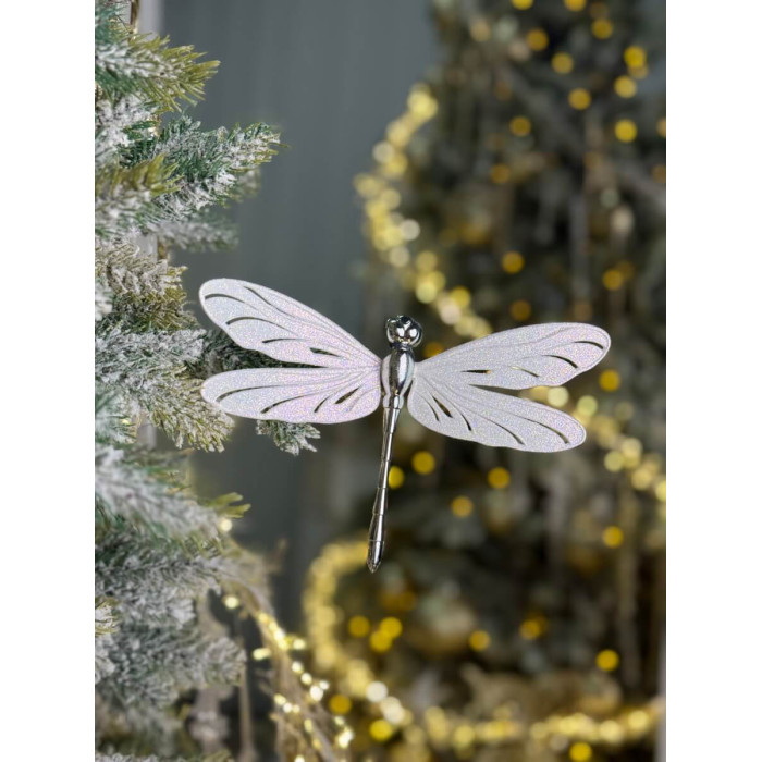 Новогоднее украшение Стрекоза большая белая
