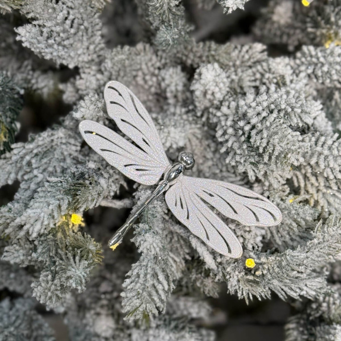 Новогоднее украшение Стрекоза маленькая белая