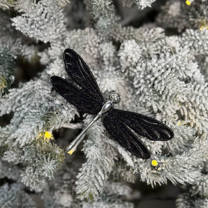 Новогоднее украшение Стрекоза маленькая черная