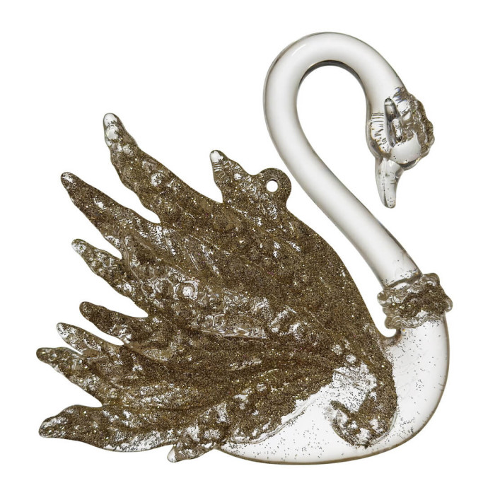 Прикраса новорічна Лебідь - Прозорий-Золотий