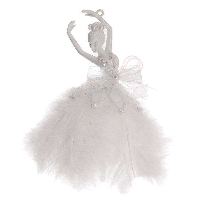 Новорічна прикраса Балерина з пір’ям біла