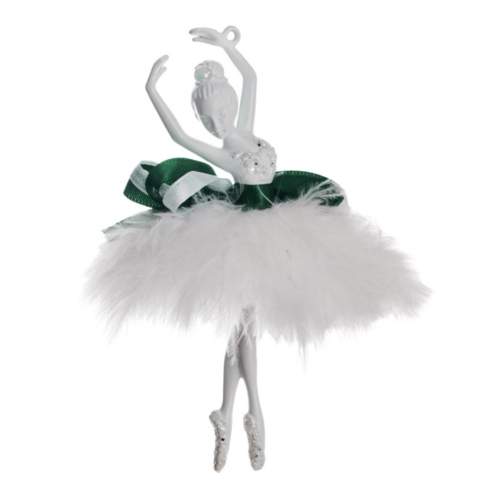 Новорічна прикраса Балерина з коротким пір’ям біла