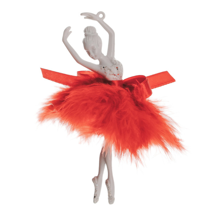 Новорічна фігурка Балерина з коротким пір’ям червона 
