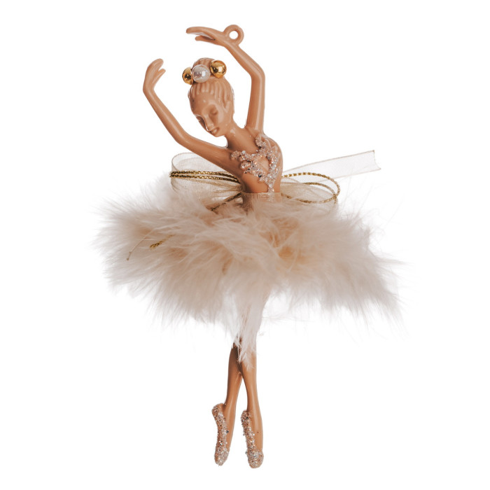 Новорічна фігурка Балерина з коротким пір’ям бежева