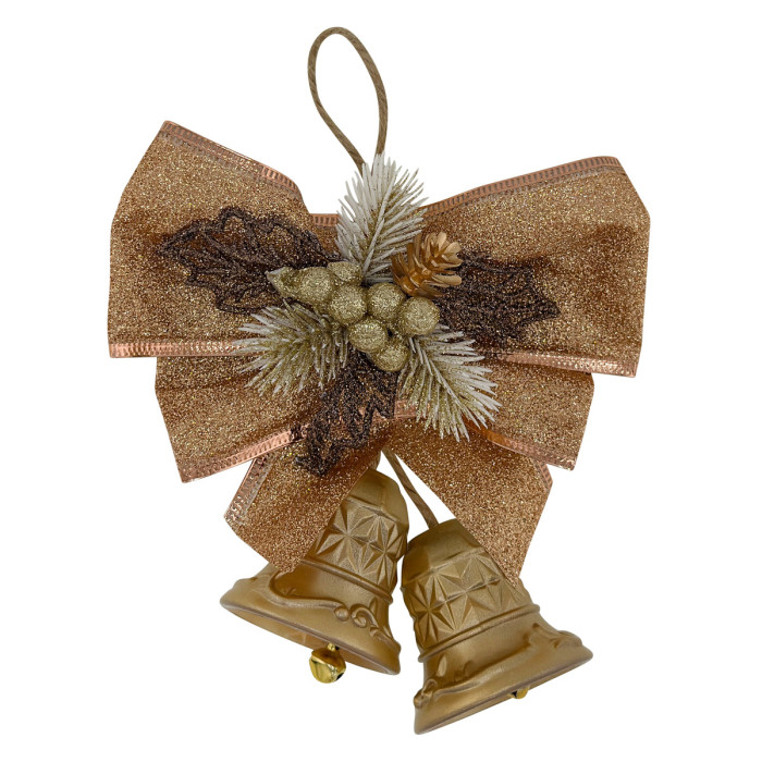Новорічні дзвіночки коричневого кольору з бантом ручної роботи