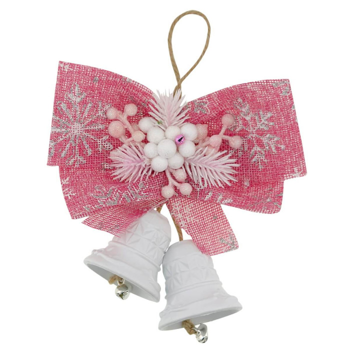 Новорічні декоративні дзвіночки з рожевим бантом ручної роботи