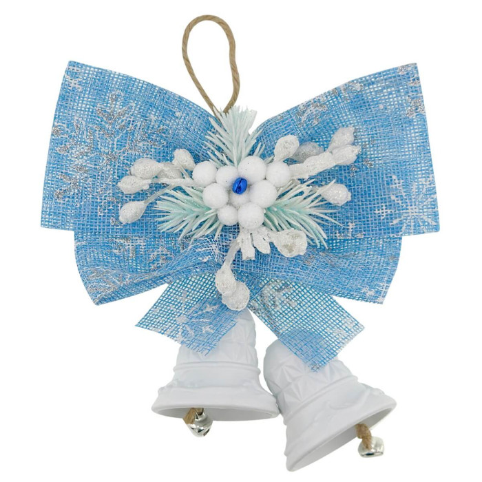 Новорічні декоративні дзвіночки з блакитним бантом ручної роботи