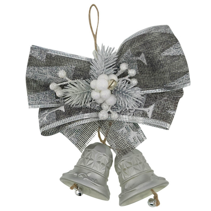 Новорічні дзвіночки сірого кольору з бантом ручної роботи