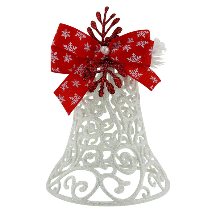 Новорічний дзвіночок ажурний біло-червоний