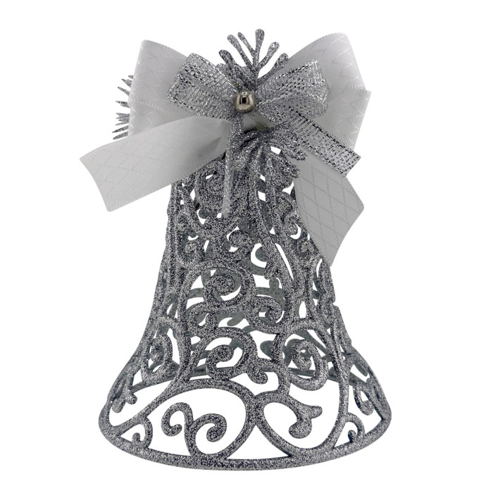 Новорічний дзвіночок ажурний срібло