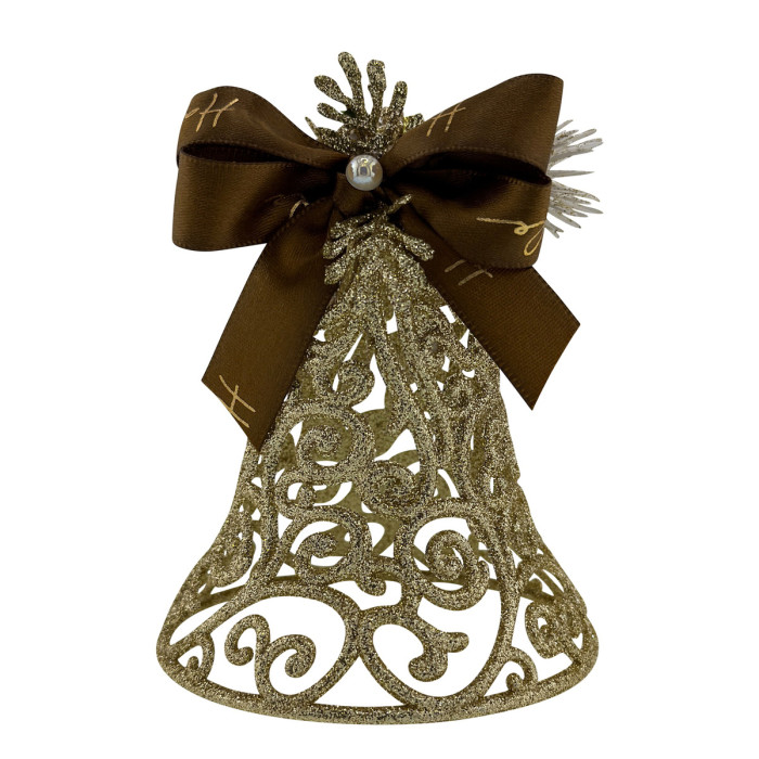 Новорічний дзвіночок ажурний золото-коричневий