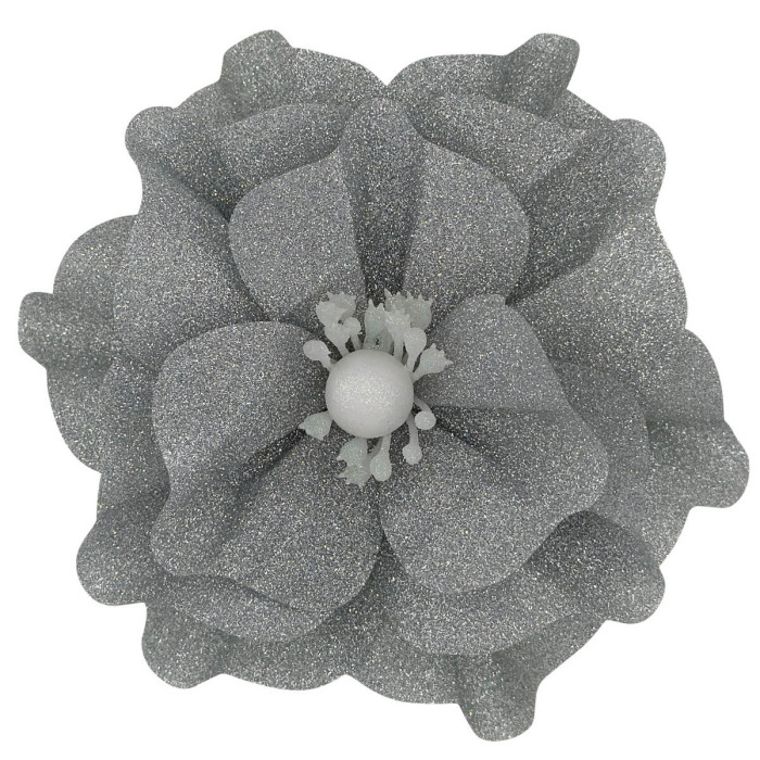 Квітка новорічна з тканини Срібна