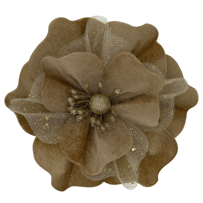 Квітка новорічна з тканини Коричнева світла
