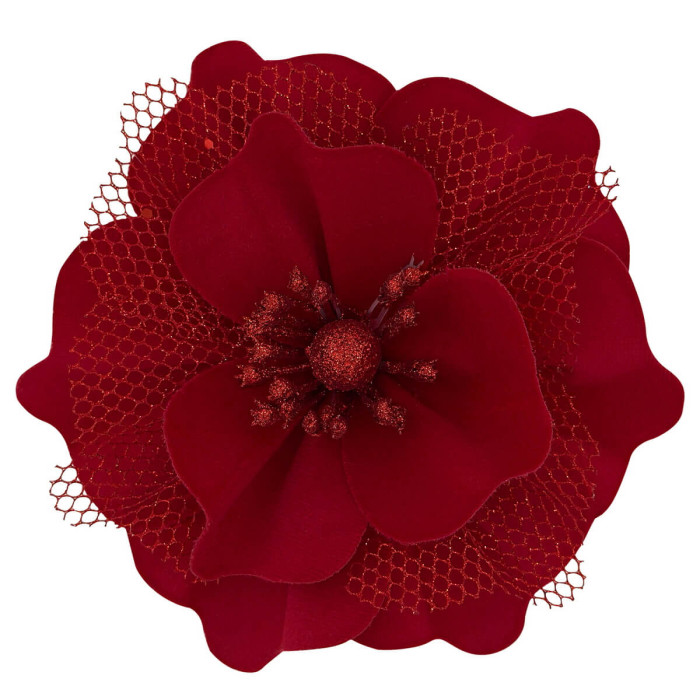 Квітка новорічна з тканини Червона бордова