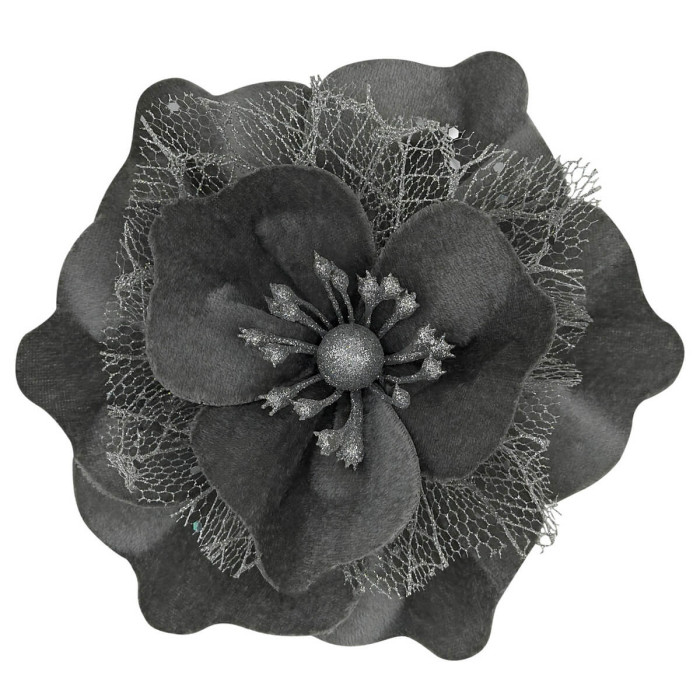 Квітка новорічна з тканини Срібна