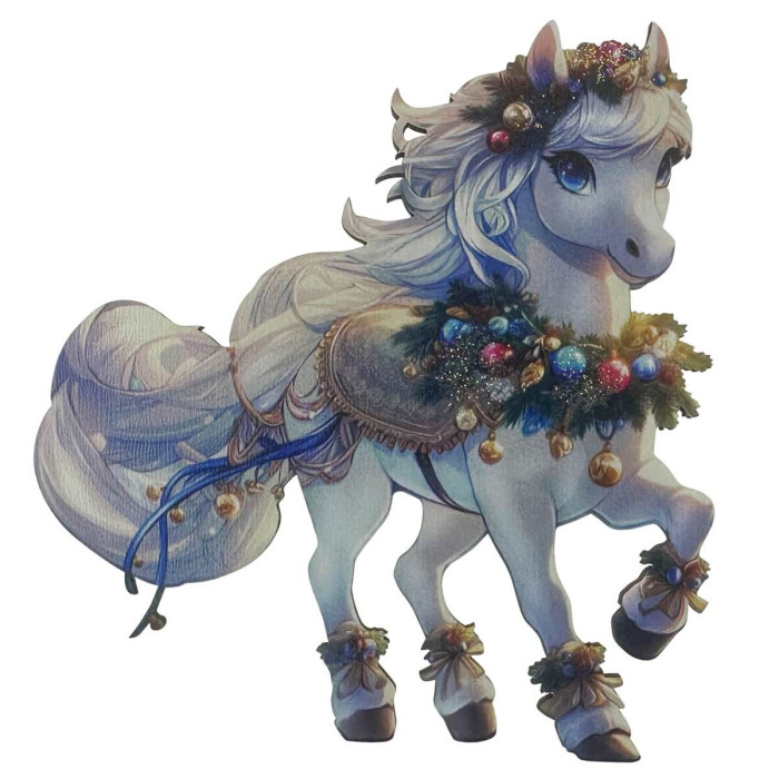 Прикраса новорічна Коник казковий - білий