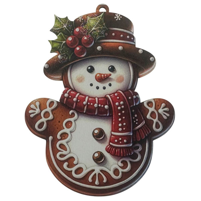 Дерев’яна новорічна прикраса Печенько Сніговик-3