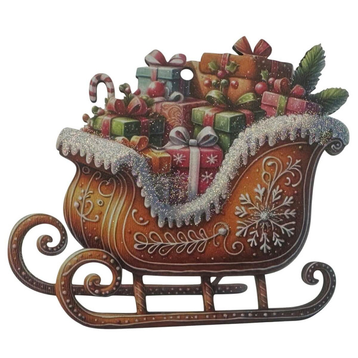 Дерев’яна новорічна прикраса Печенько Сани