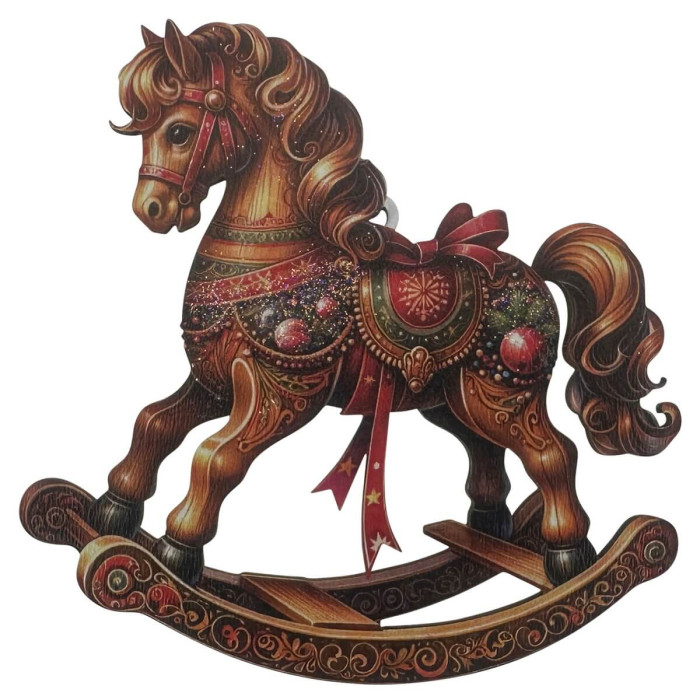 Дерев’яна новорічна прикраса Коник-гойдалка