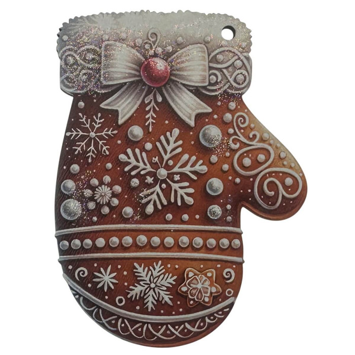 Дерев’яна новорічна прикраса Печенько Рукавичка