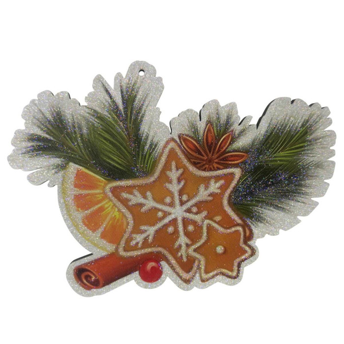 Новорічна дерев’яна прикраса Гілка з декором