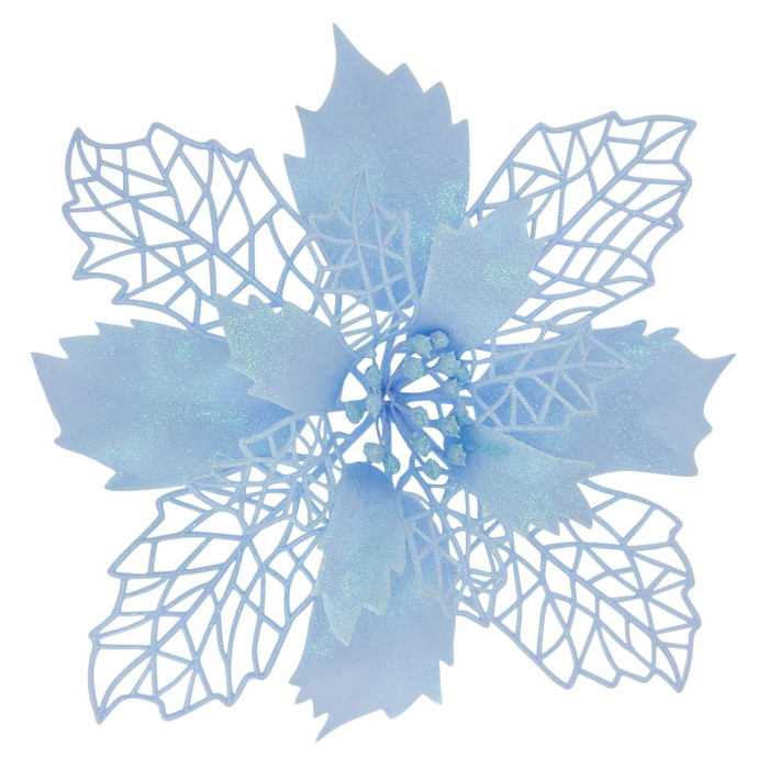 Прикраса новорічна Квітка Різдвяник велика - блакитна