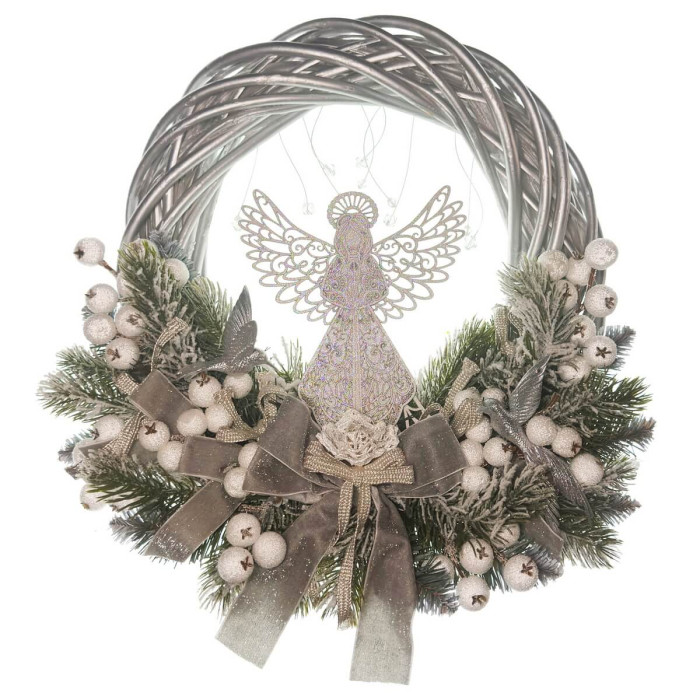 Новорічний Віночок 35 см з лози та декором ручної роботи