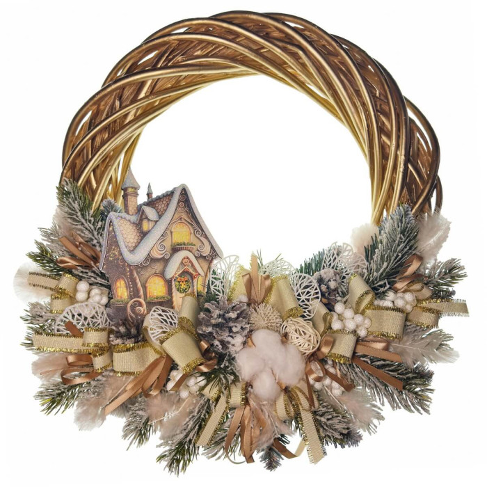 Новорічний вінок з лози 40 см з авторським декором ручної роботи