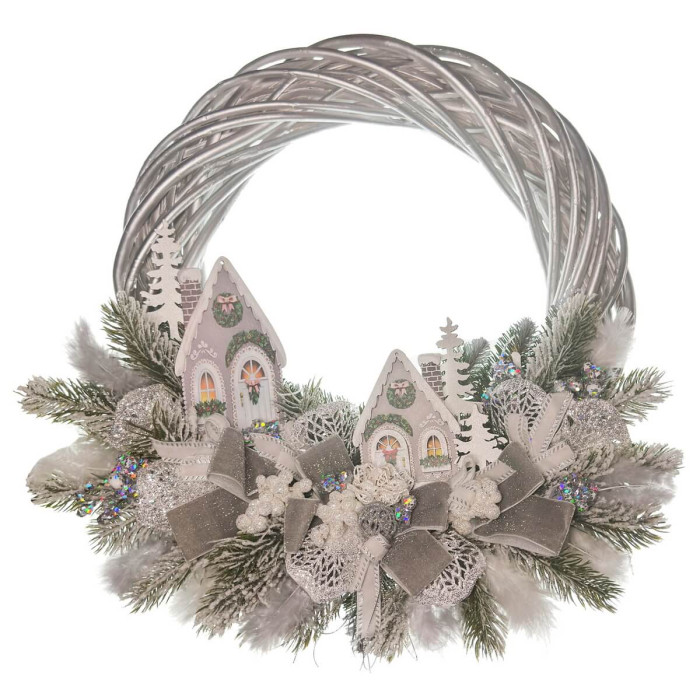 Новорічний Віночок 40 см з лози та декором ручної роботи