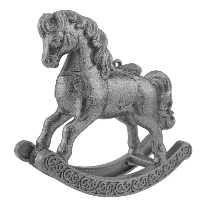 Прикраса новорічна Коник-гойдалка - срібний