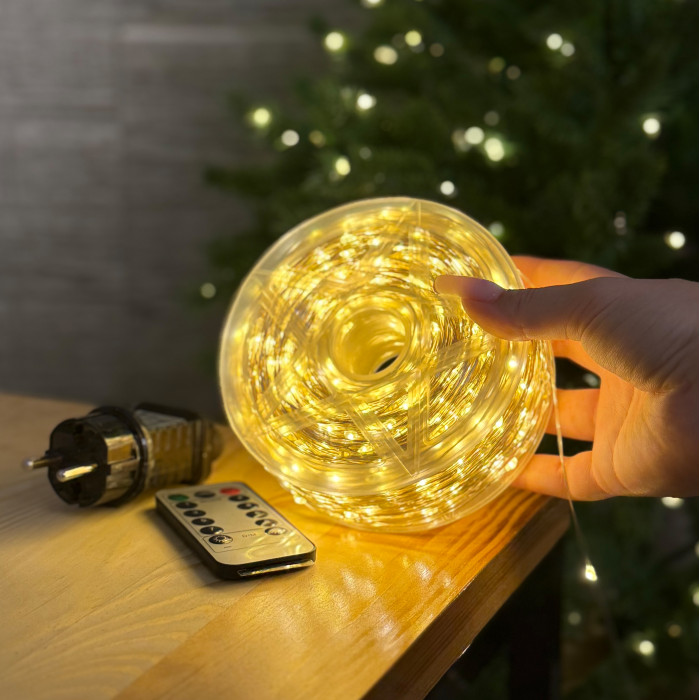 LED Garland Rosa 300 meters, warm white color LEDs on white wire, 3000 LED, with remote control