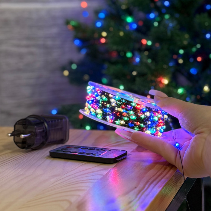 LED Garland Rosa 100 meters, LEDs of different colors on green wire, 1000 LED, with remote control