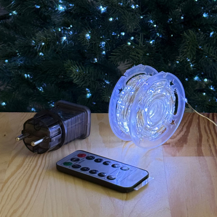 LED Garland Rosa 50 meters, cool white color LEDs on white wire, 500 LED, with remote control