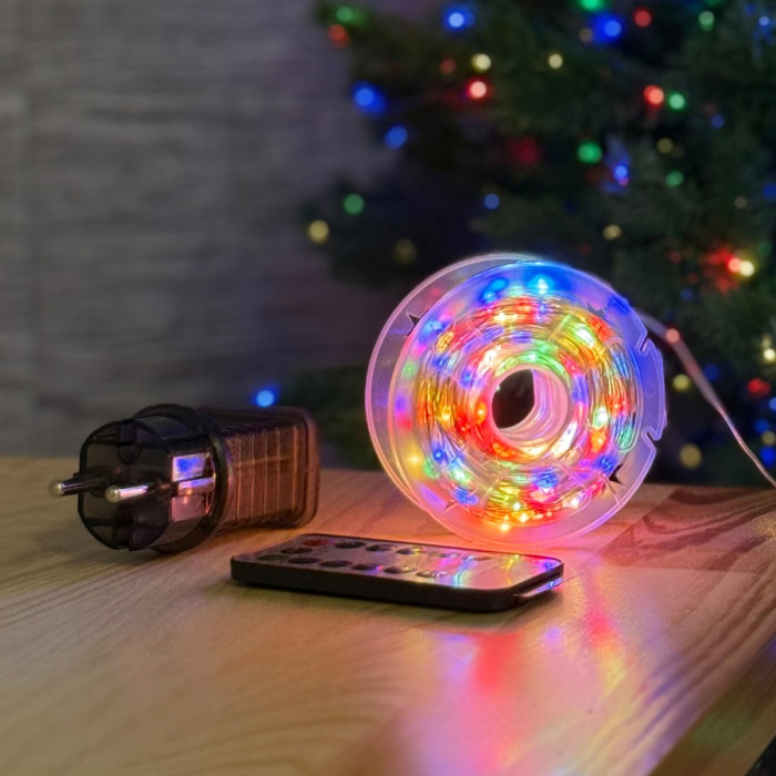 LED Garland Rosa 50 meters, LEDs of different colors on white wire, 500 LED, with remote control